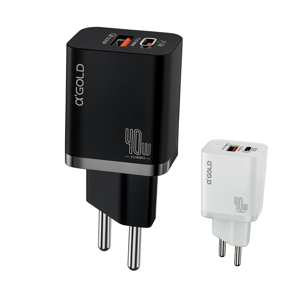 Carregador Ultra Rápido 40W: Turbo, Seguro e Duas Portas USB-C/USB-A