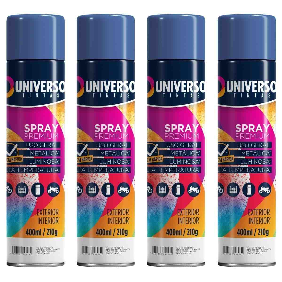 Tinta Spray 400ml Azul Escuro Uso Geral em Aço Ferro Couro Gesso Cerâmica | Universo | Kit 04 un