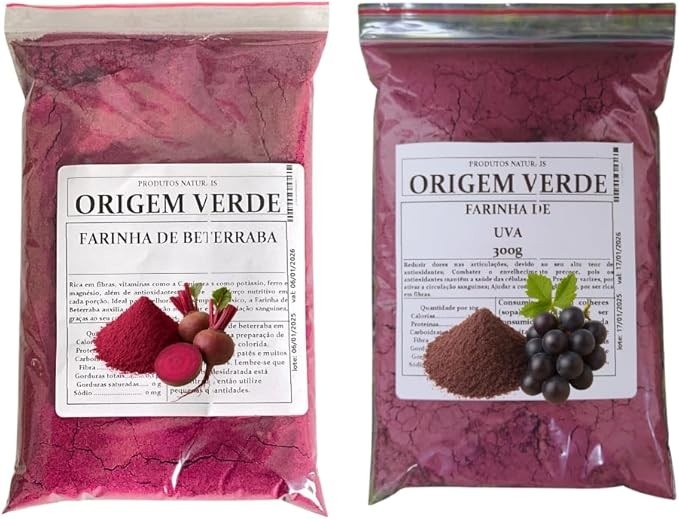 Kit Farinha de Uva + Beterraba 100% Pura, 100g Cada - Origem Verde