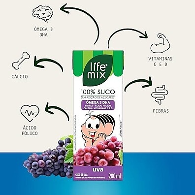 Suco Uva Turma da Mônica LIFE MIX 200ml - Vegano, Ômega 3