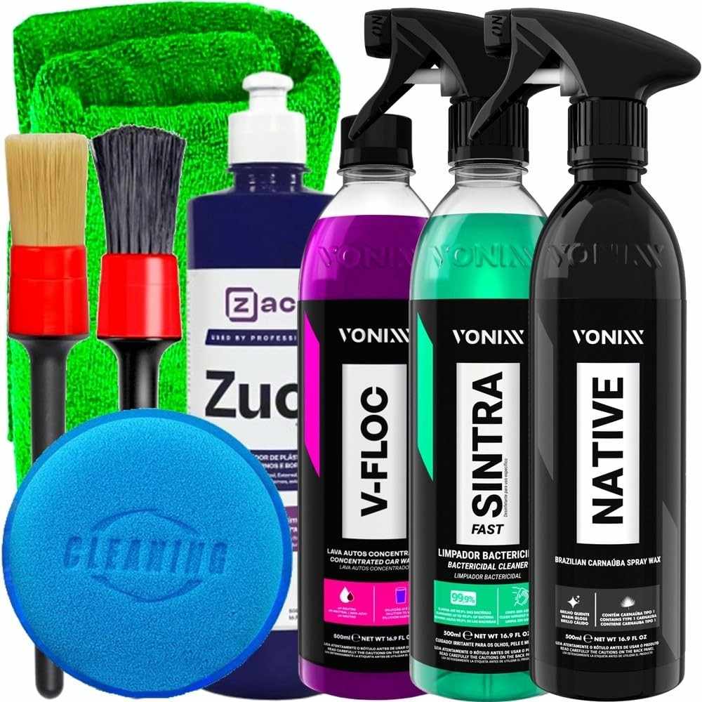 Kit Completo Vonixx: Carnaúba Native, Sintra Fast, V-Floc, Zucs e Acessórios Karbox para Detalhamento Automotivo