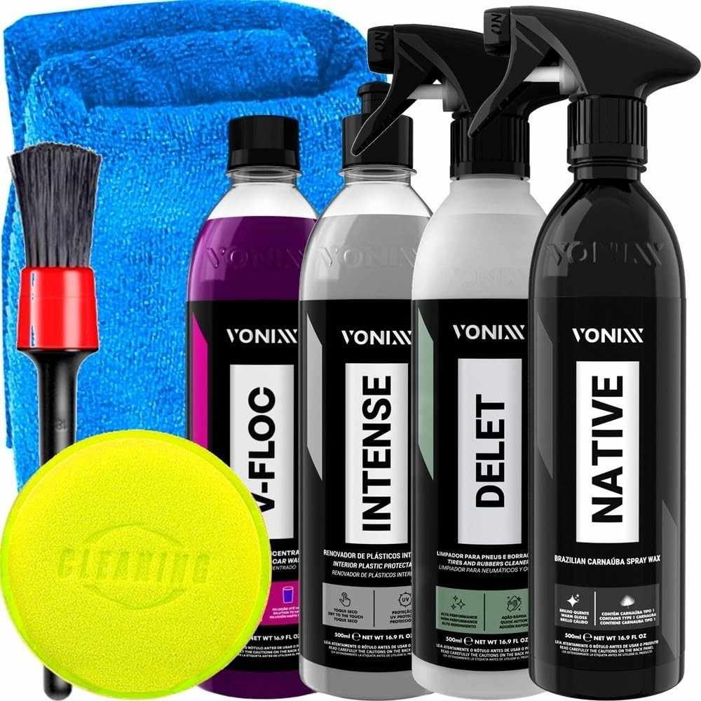 Kit Completo Vonixx: Native Spray, Delet, Intense, V-Floc + Acessórios Karbox para Detalhamento Automotivo