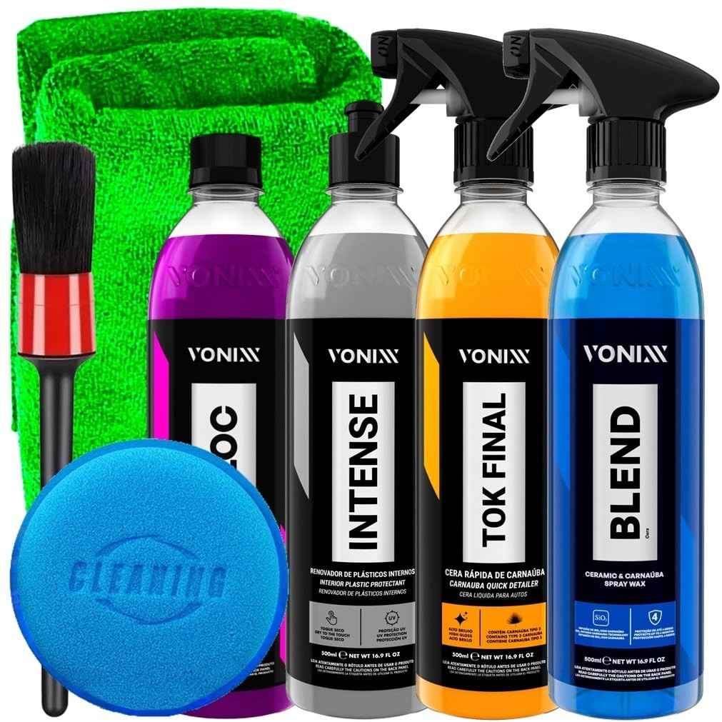 Kit Completo Vonixx: Blend Spray, Tok Final, Intense, V-Floc e Acessórios Karbox para Detalhamento Automotivo