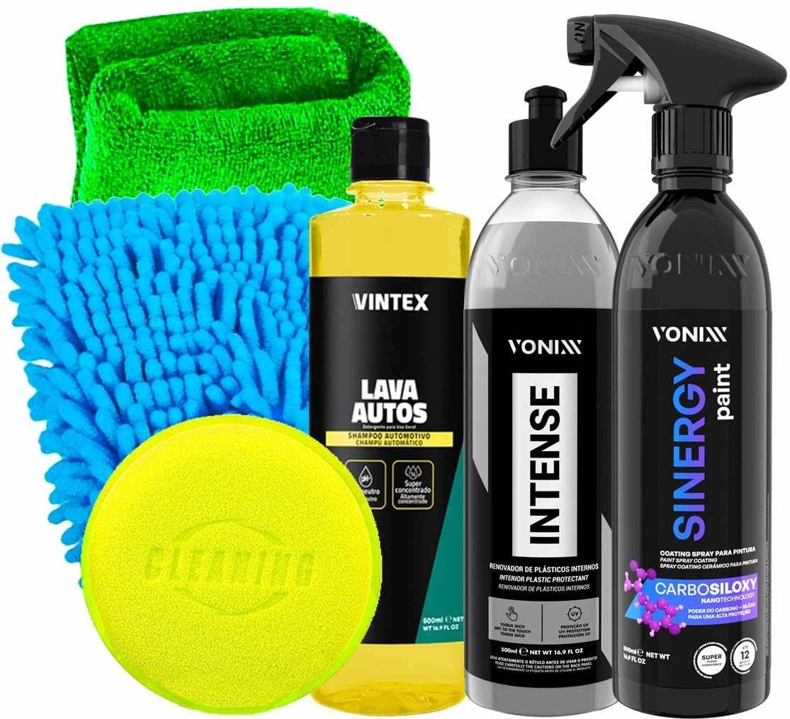 Kit Completo Sinergy Paint V Floc Intense: Coating Spray, Revitalizador e Luva Tentáculos para Lavagem Premium