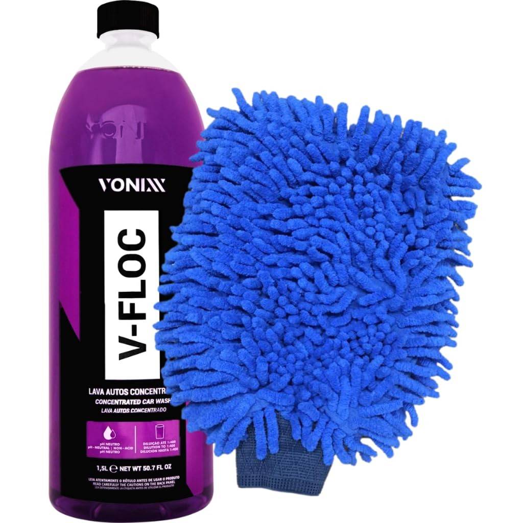 Kit V-Floc Shampoo Neutro 1,5L + Luva Microfibra: Limpeza Profissional para seu Veículo!