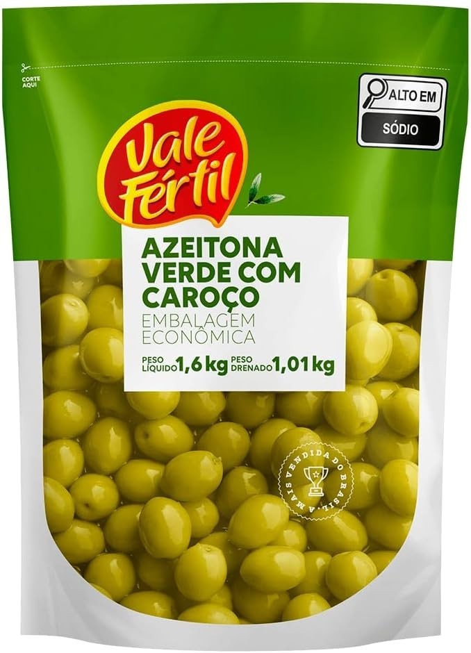 Vale Fértil Azeitona Verde Em Conserva Com Caroço Sachê 1 01Kg Pequeno