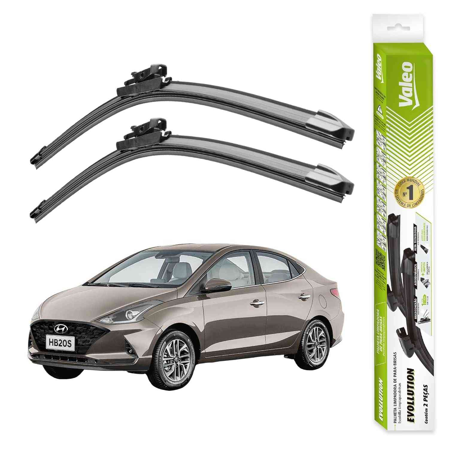 Par de Palhetas Limpador Parabrisa Valeo Evolution Original - Hyundai HB20/HB20s (2020-2025)
