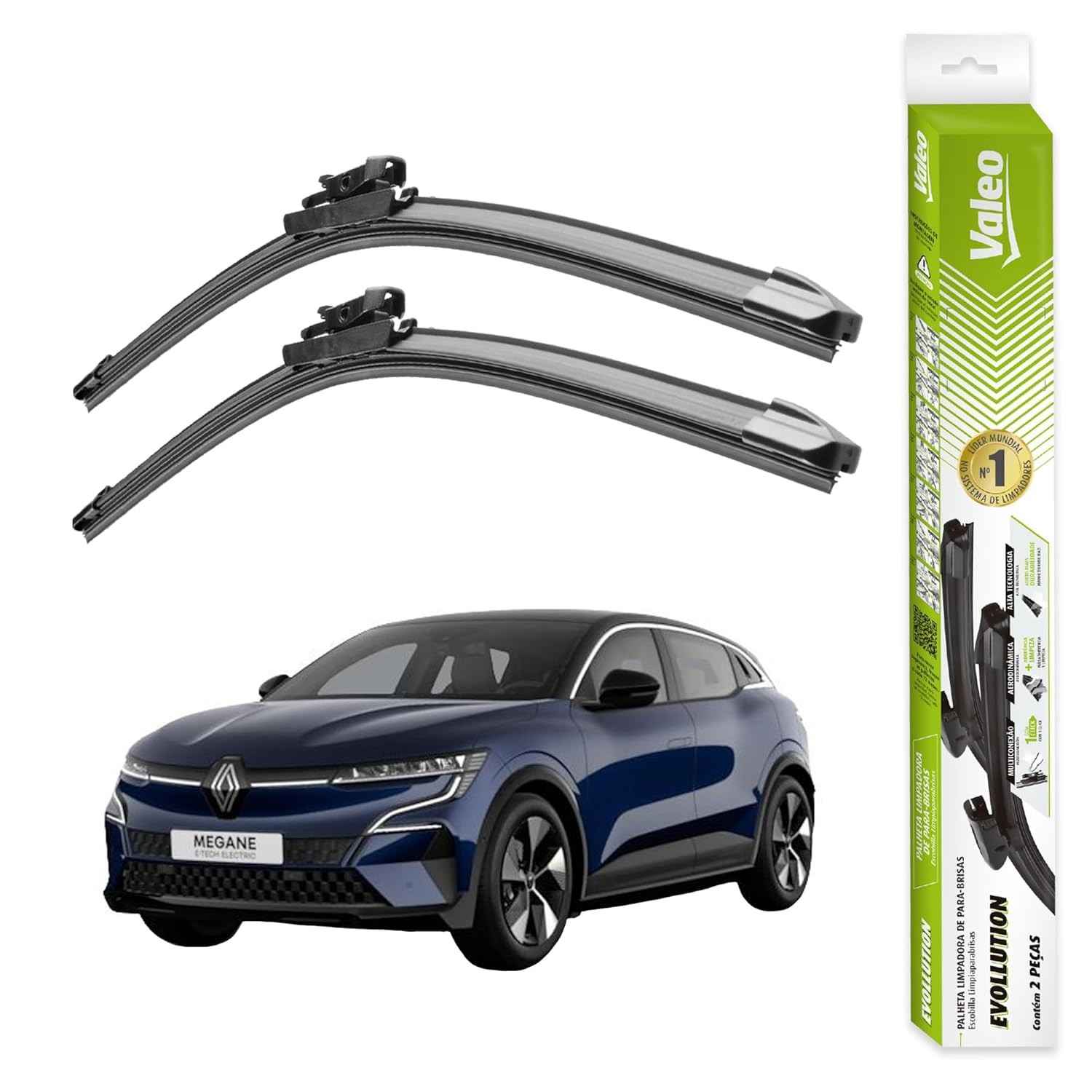 Par de Palhetas Limpador Parabrisa Valeo Evollution Original Renault Megane E-Tech (2024-2026)