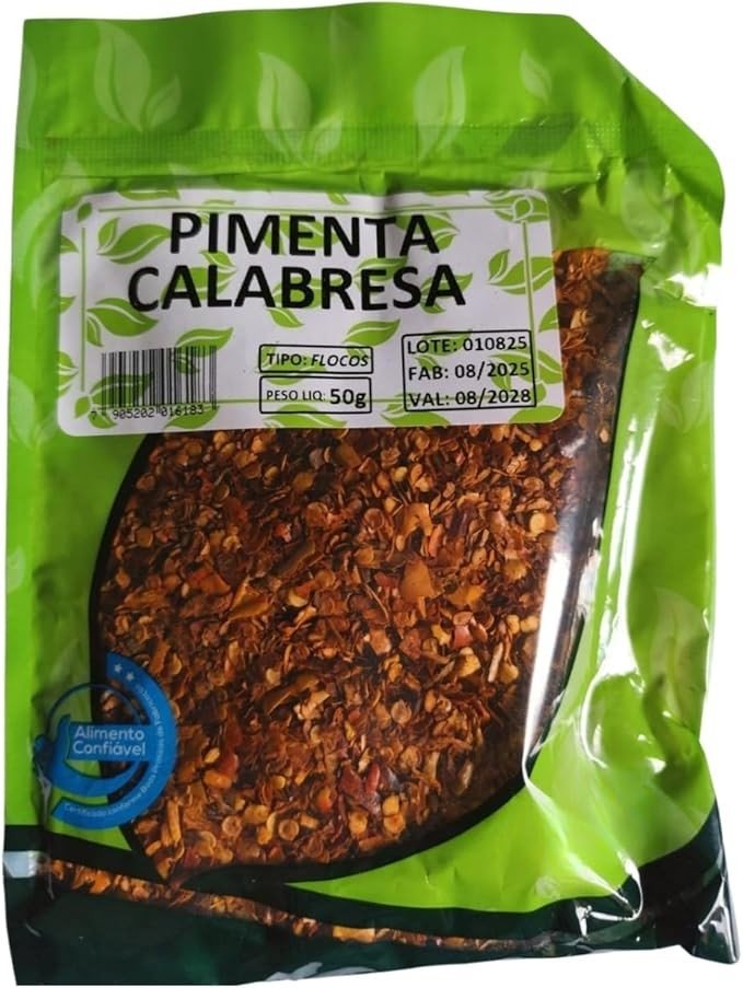 Pimenta Calabresa em Flocos, 50g, Tempero Picante, Validade 08/2028
