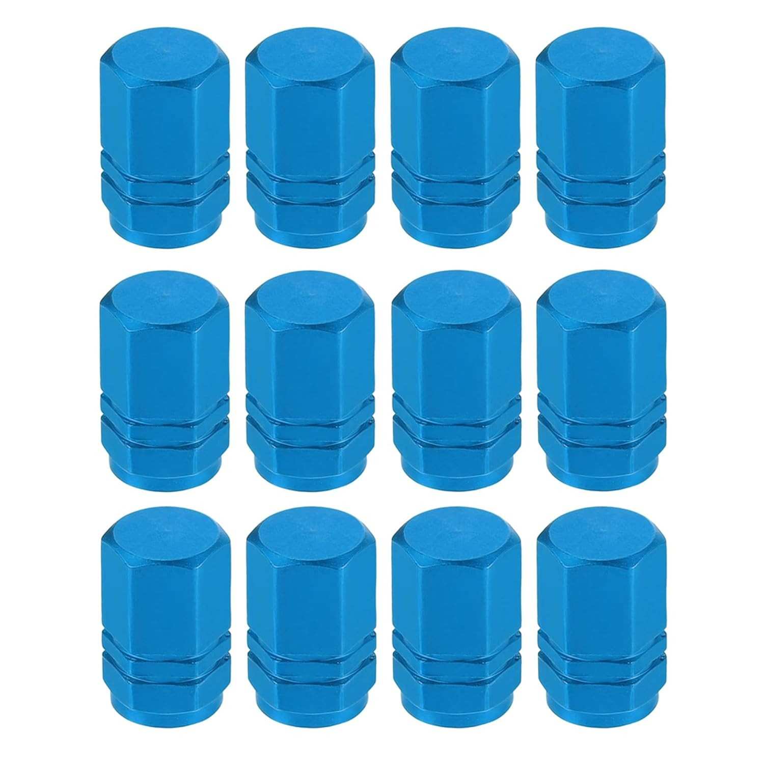 Kit 8 Tampas de Válvula de Pneu Alumínio Hexagonal Azul Celeste - Carros, Motos e Bikes