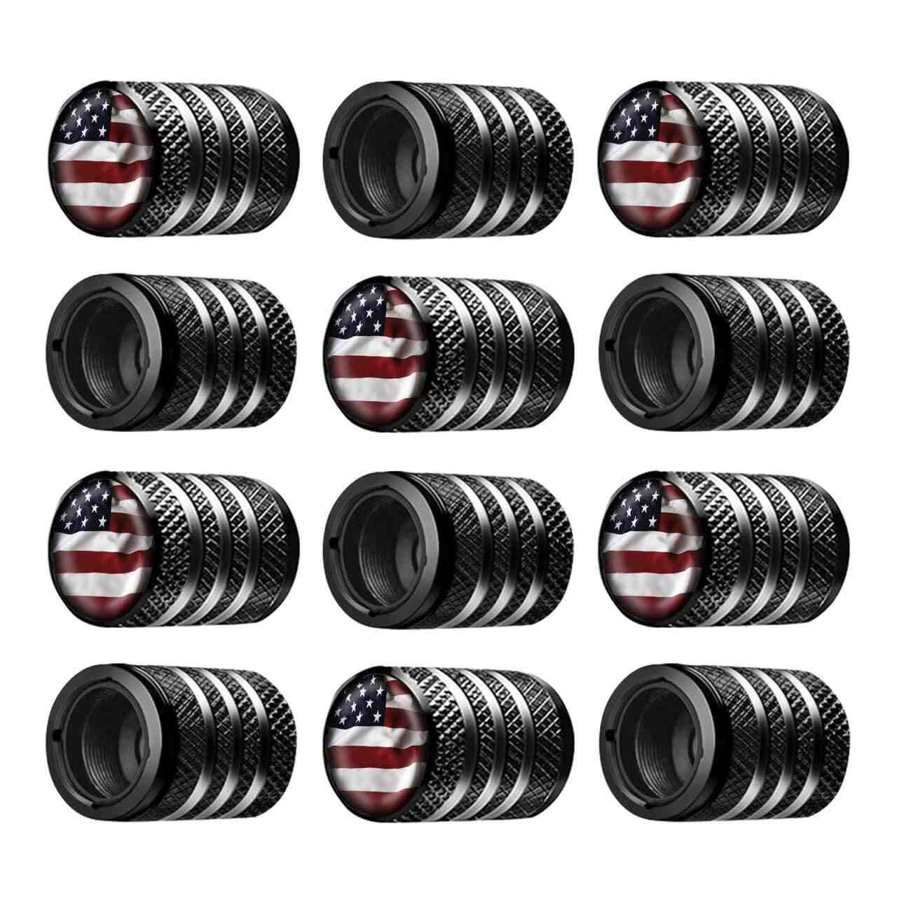 Tampas de Válvula de Pneu Patriotismo Americano - Metal Premium (12 Unidades)