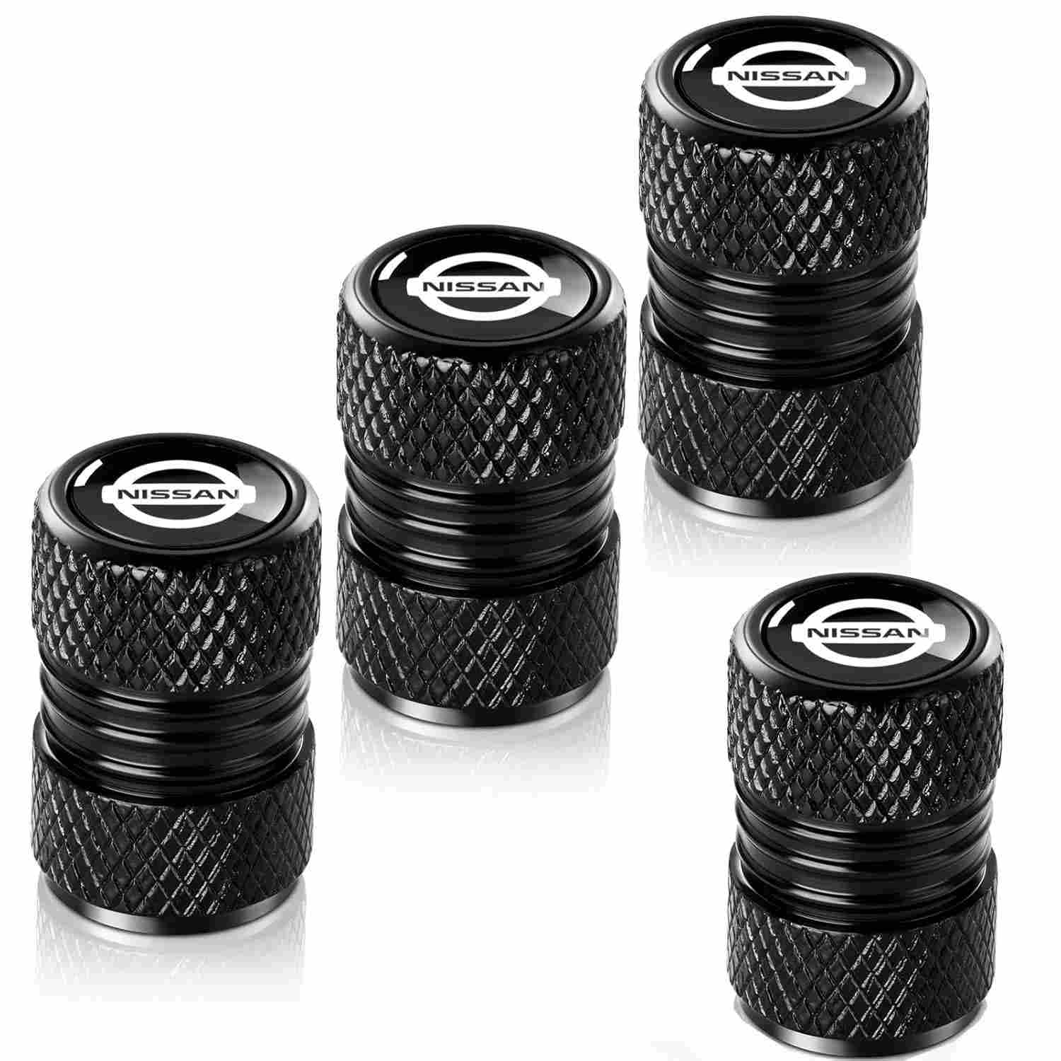 Tampas de Válvula de Pneu Premium para Nissan - Metal Resistente e Design Moderno (4 Peças Pretas)