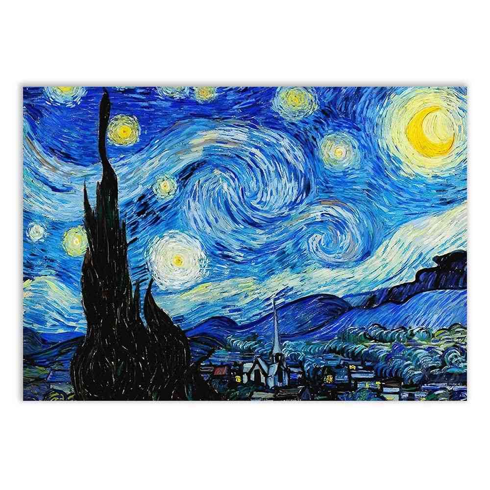 Placa Decorativa A Noite Estrelada Van Gogh - Arte Pós-Impressionista em MDF com Impressão Fotográfica
