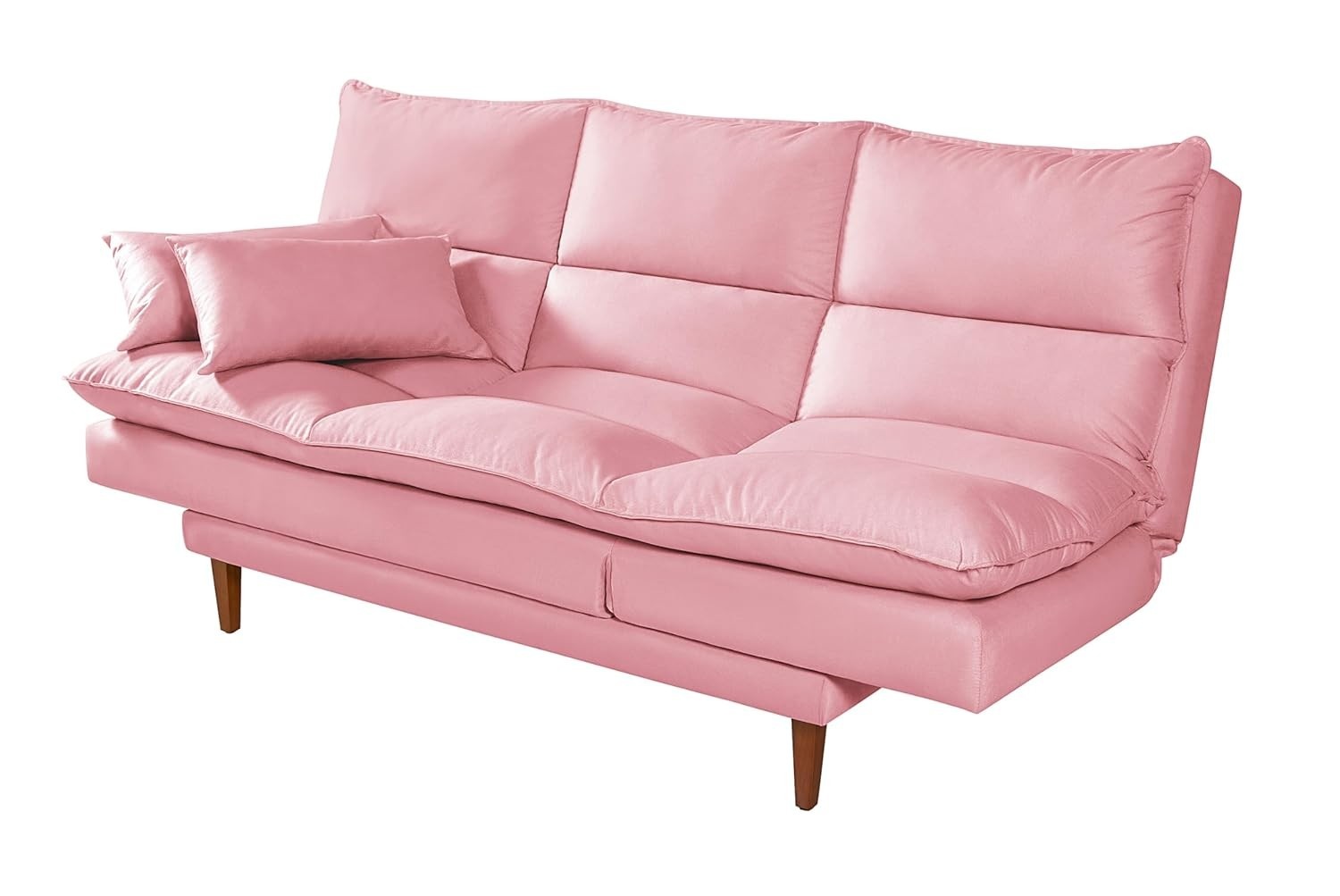 Sofá-Cama Vancouver 3 Lugares com Chaise e 5 Posições Ajustáveis em Suede Rosa
