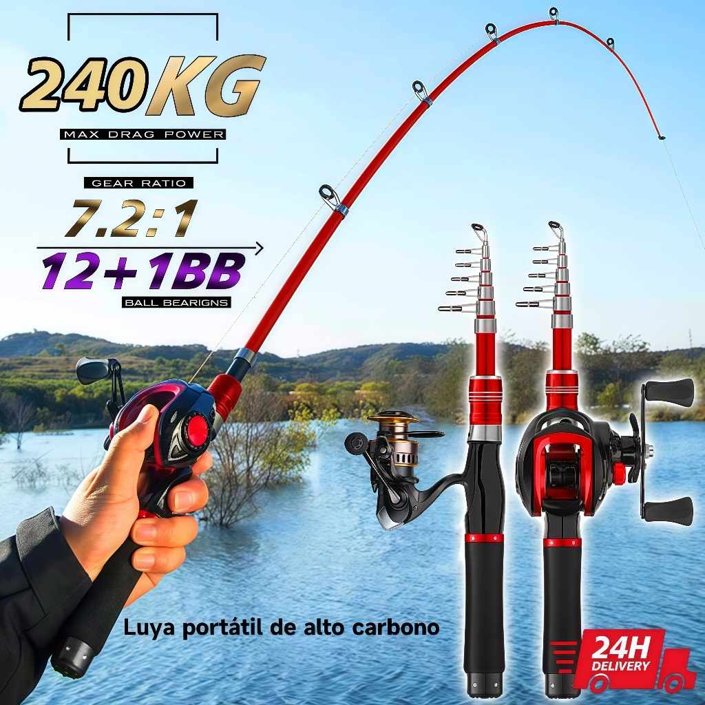 Vara de Pesca com Carretilha 1.8m Kit Completo - Alta Velocidade e Resistência de 30kg