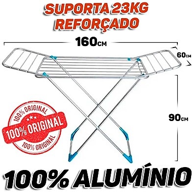 Varal de Chão com Abas 100% Alumínio 160cm – Dobrável e Resistente