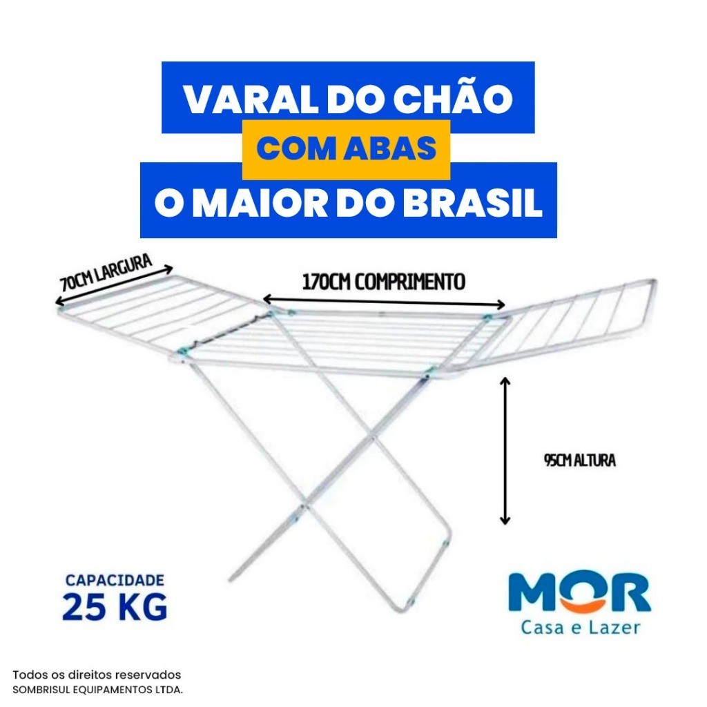 Varal de Chão Maxi: 25kg, Dobrável e Retrátil