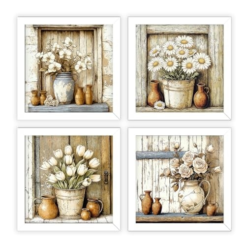 Kit 4 Quadros 18x18 cm em Madeira Carvalho - Decoração Moderna para Banheiro, Varanda e Cômodos
