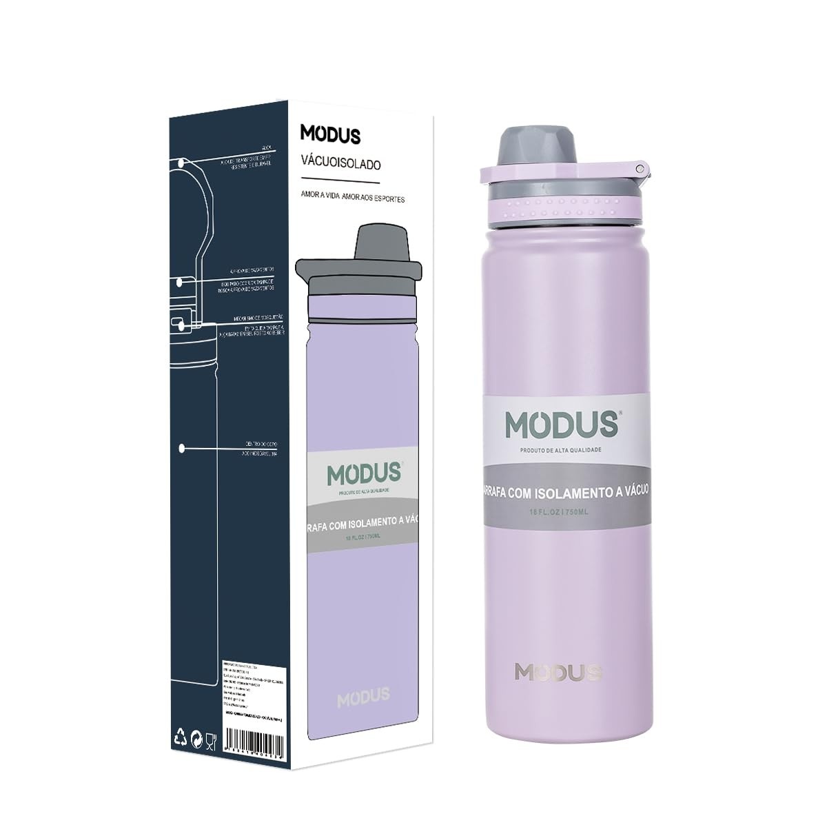 MODUS Garrafa Térmica Inox 750ml - Isolamento a Vácuo, Prova de Vazamento, Esportiva e Ecológica (Roxo)