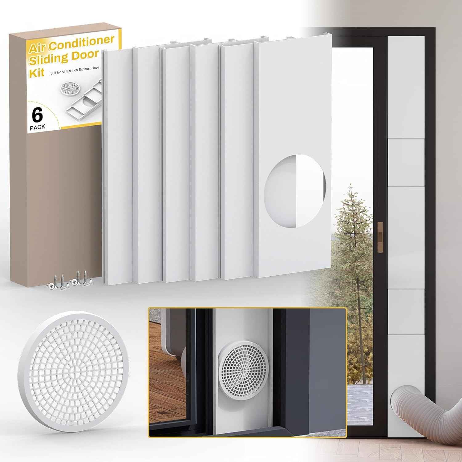 Kit de Vedação para Ar Condicionado Portátil com 6 Painéis Ajustáveis - Sistema Completo para Janelas e Portas Deslizantes