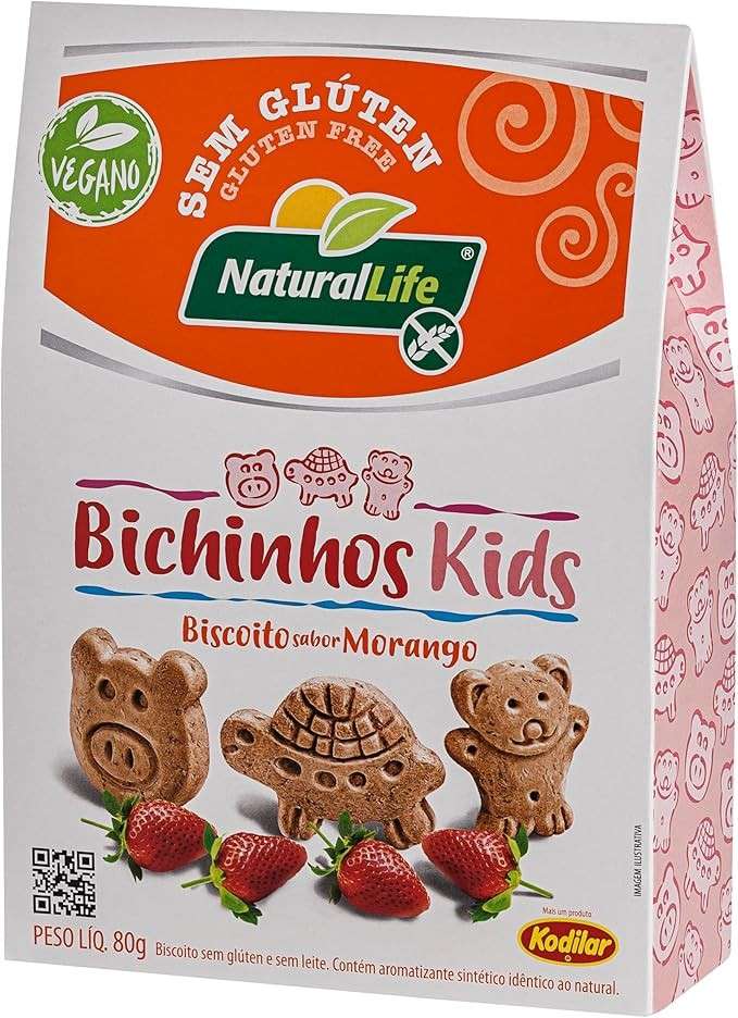 Bichinhos Kids Natural Life - Sabor Morango - Vegano - Sem Glúten - 80g