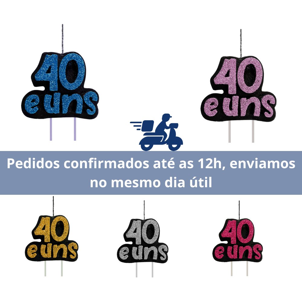 Vela de Aniversário 40+ Estilo Azul Rosa Dourado