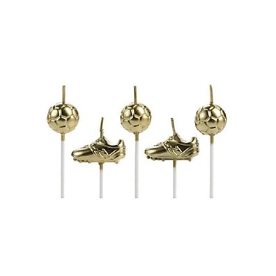 Vela de Aniversário Futebol Dourado: Kit 5 Unidades