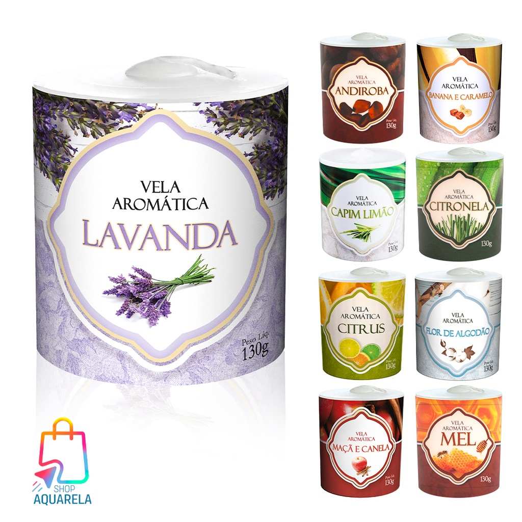 Velas Aromatizadas 130g com 9 Aromas Incríveis - 72h de Pura Aroma