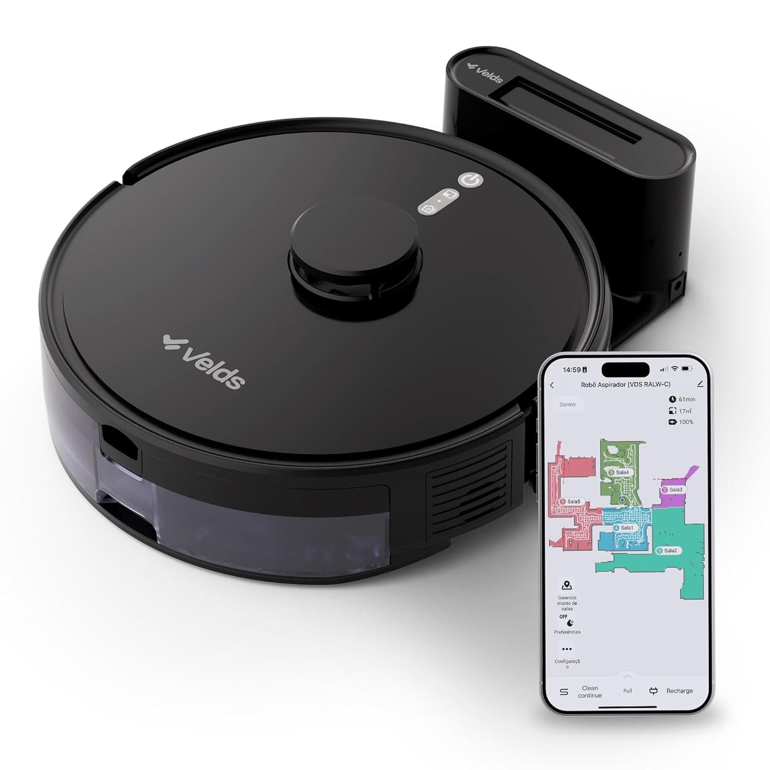 Aspirador de Pó Robô Velds 3 em 1 com Mapeamento LiDAR, Controle por App e Alexa - Limpeza Inteligente para Todos os Pisos