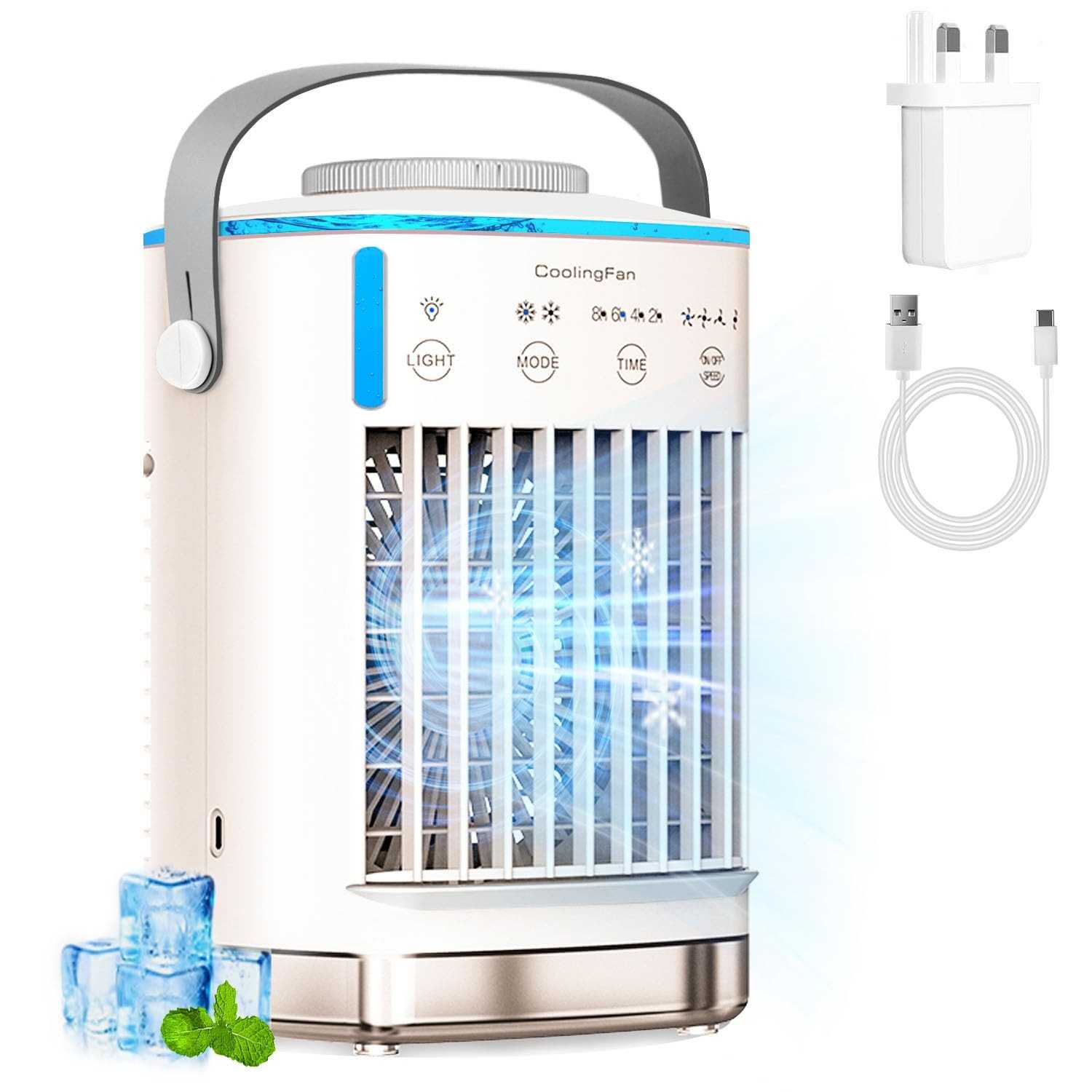 Ar Condicionado Portátil Evaporativo 4 Velocidades com Luz Noturna RGB e Tanque 700ml