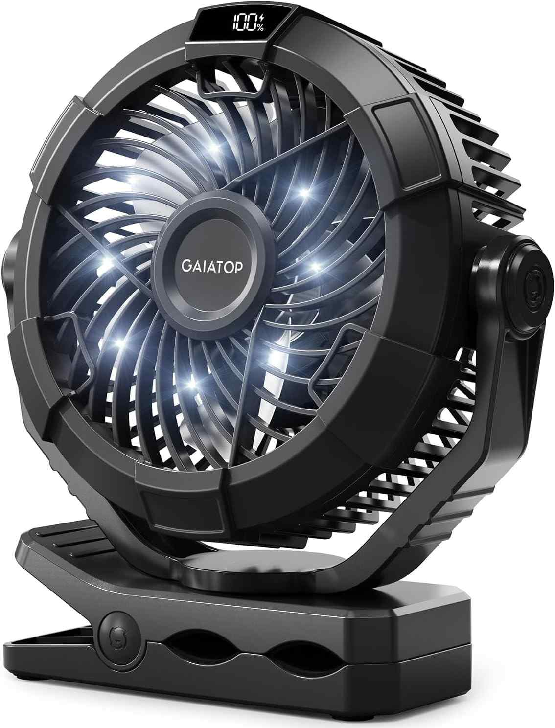 Gaiatop Ventilador Portátil com Lanterna LED 360° - Recarregável 4000mAh, 3 Velocidades, Silencioso