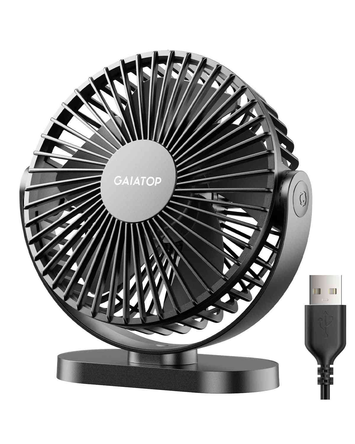 Gaiatop Ventilador de Mesa USB Silencioso 3 Velocidades com Rotação 90° - Compacto e Portátil para Casa, Escritório e Viagem