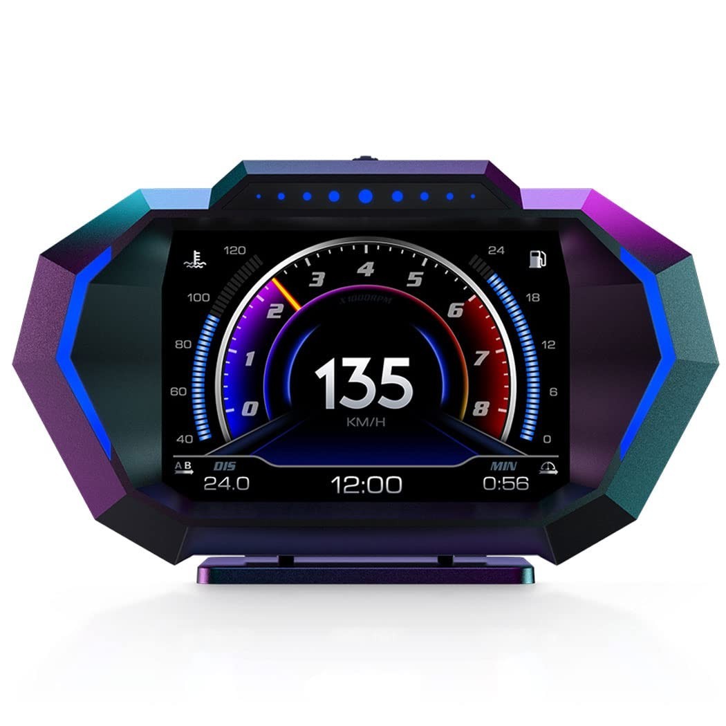 BY-J Car Hud Heads Up Display Velocímetro GPS digital, visor Obd2, medidor de inclinação do ângulo do carro, acelerômetro com velocidade do veículo KM/h MPH, RPM, relógio, aviso de sobrevelocidade,
