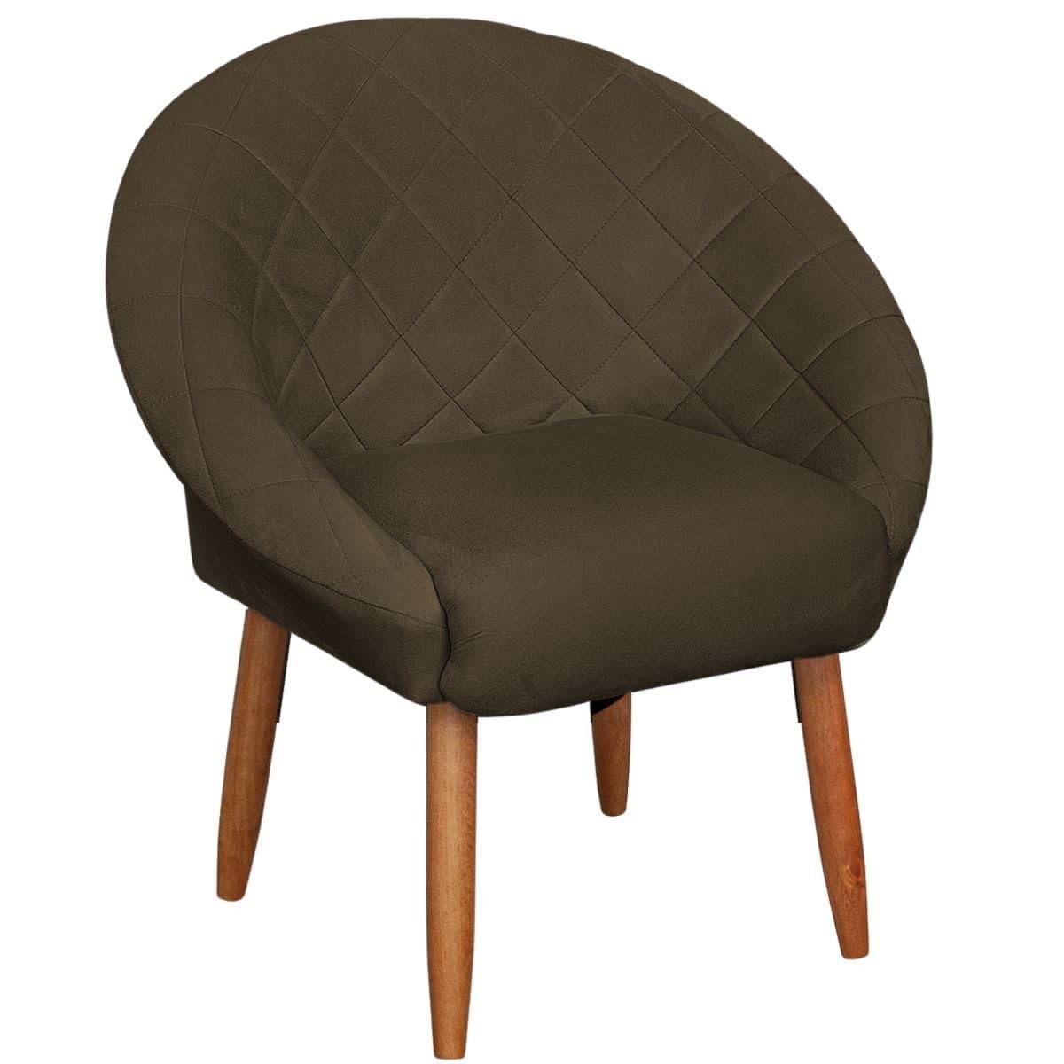 Poltrona Decorativa Resistente em Veludo com Pés de Madeira - Estilo Capitone para Sala, Escritório e Recepção