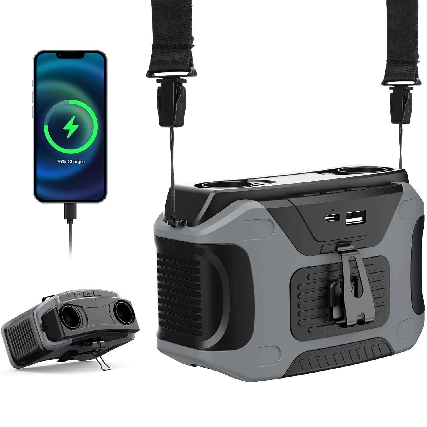 Ventilador de Cintura Portátil com Bateria 20000mAh - 5 Velocidades, Mão Livre, Ideal para Trabalho e Atividades ao Ar Livre