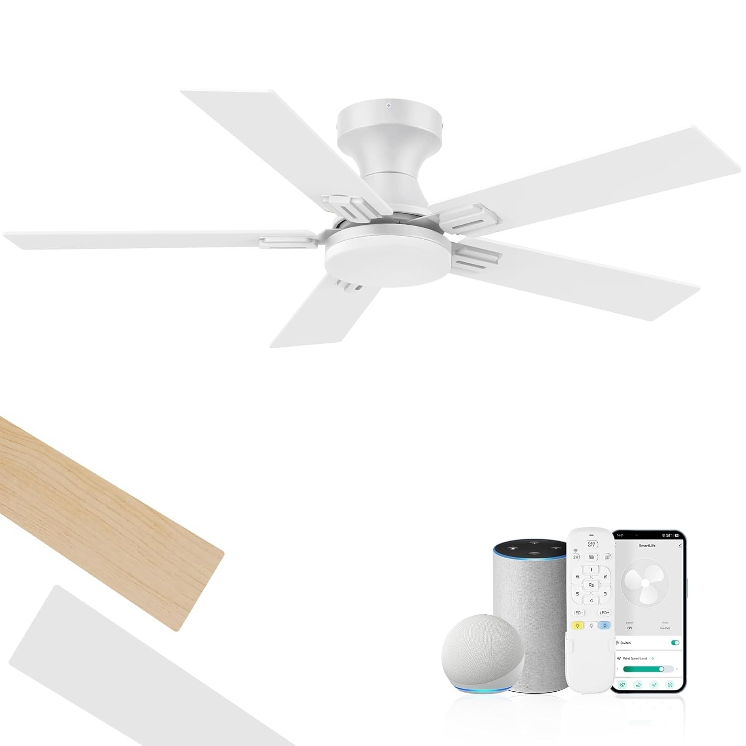 Ventilador de Teto Inteligente 106cm com Luz LED, Controle por Voz, Wi-Fi e App - Motor Silencioso CC