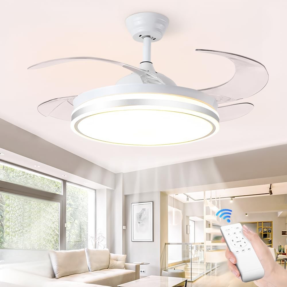 Ventilador de Teto 107CM com Luz LED 72W, 6 Velocidades, Controle Remoto - Design Moderno e Silencioso