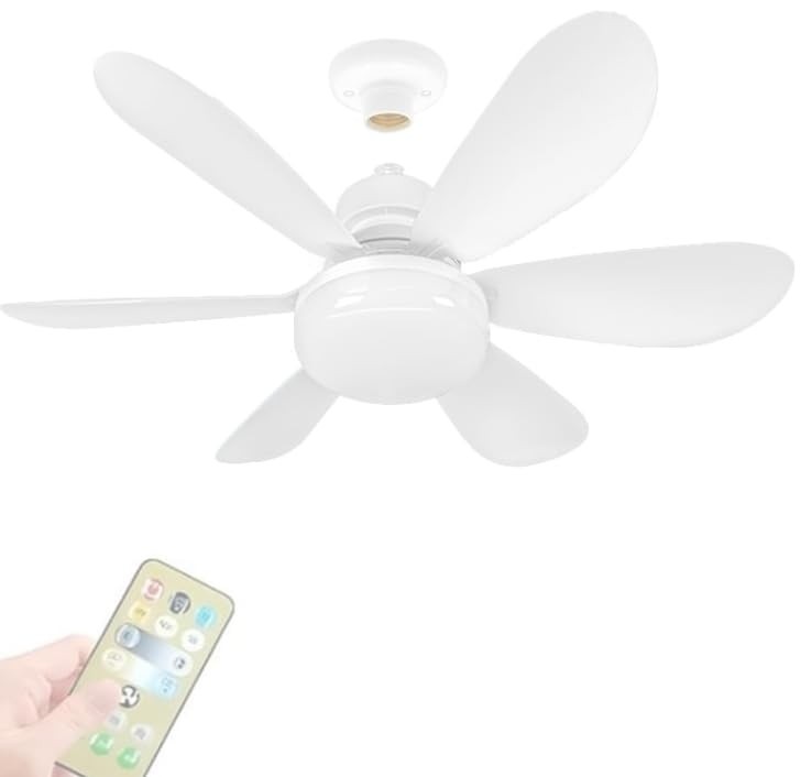 Ventilador de Teto com Controle Remoto, 3 Velocidades, Lâmpada LED Silenciosa, Design Moderno