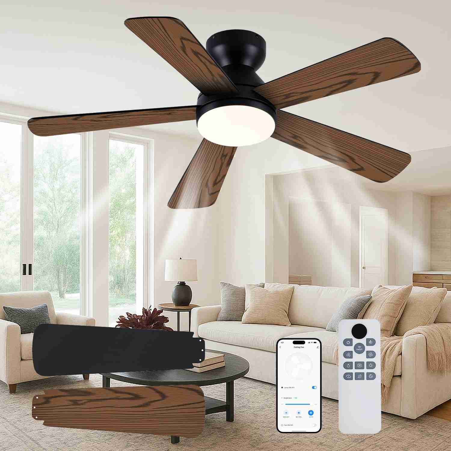 Ventilador de Teto Hivento com LED RGB, 6 Velocidades, Controle por App e Silencioso - Ideal para Quartos