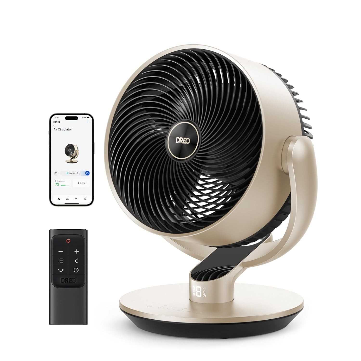 Dreo Ventoinhas inteligentes silenciosas de 40.6 cm de altura 25dB para quarto, ventilador DC com controle remoto, ventilador oscilante omnidirecional de 120° + 120°, 6 modos, 9 velocidades