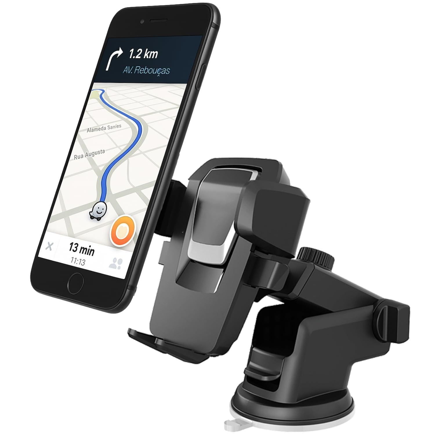 Suporte de Celular para Carro Premium: Ventosa Forte, Trava Automática e Rotação 360° para Painel e Vidro