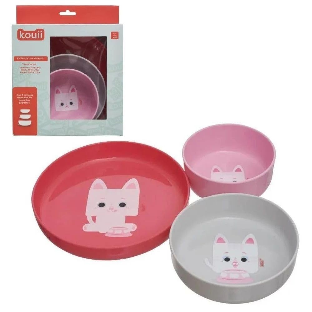 Kit 3 Pratos Com Ventosa Kouii Filhotiis Gata Mia - Silicone Seguro e Divertido para Pets