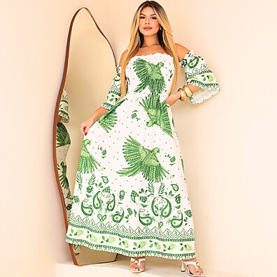 Vestido Longo Ciganinha Floral com Lastex - Estilo e Conforto para o Verão