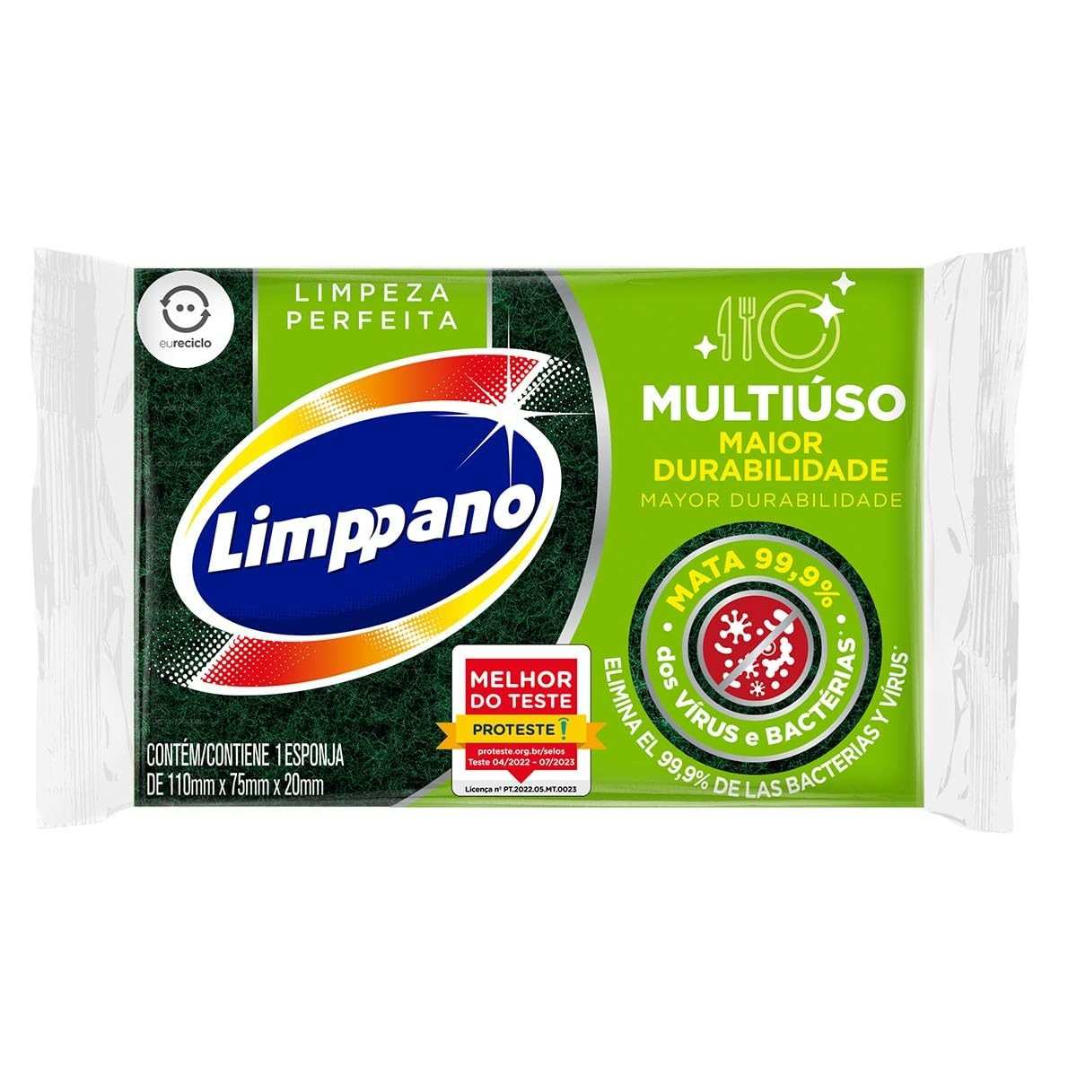 Limppano Esponja Multiuso 2 em 1 - Parte Verde para Sujeiras Pesadas e Amarela para Superfícies Delicadas