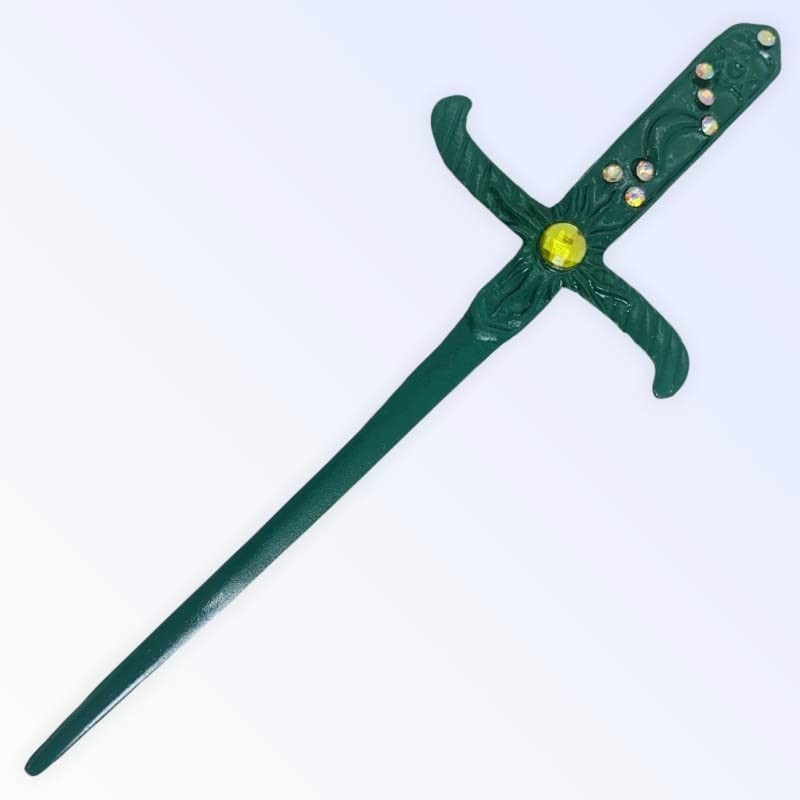 Adaga Cigana Metal Verde 19 cm com Pedra Verde e Strass