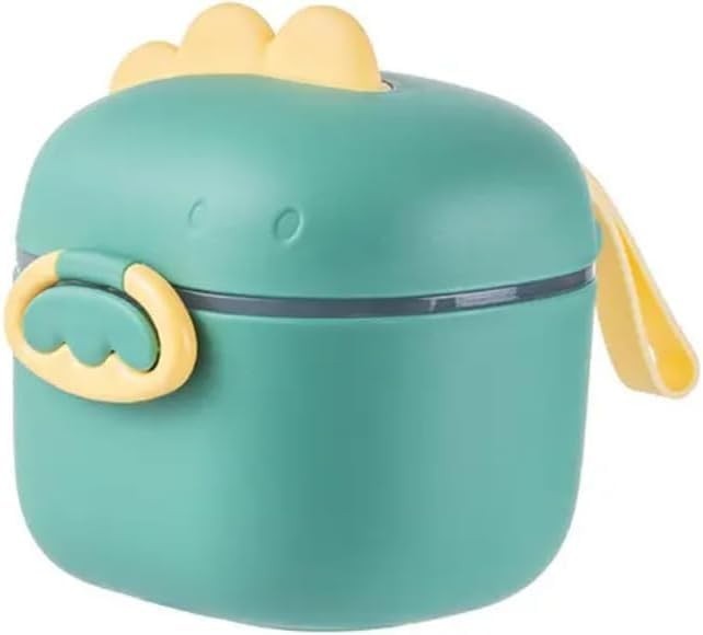Porta Leite em Pó Infantil Dinossauro com Dosador e Alça - Verde Amarelo