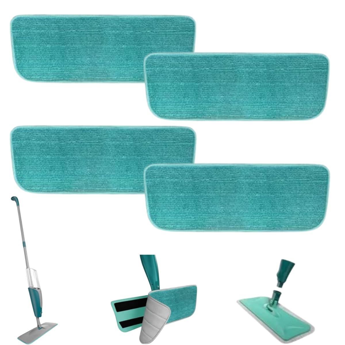 Kit 4 Refis Pano Microfibra Verde para Mop Spray - Lava e Seca com Eficiência