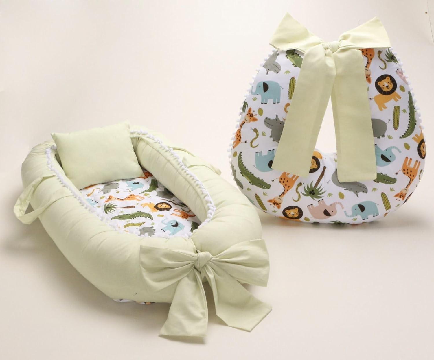 Almofada de Amamentação + Ninho Redutor Berço Estampas Variadas Floresta Verde
