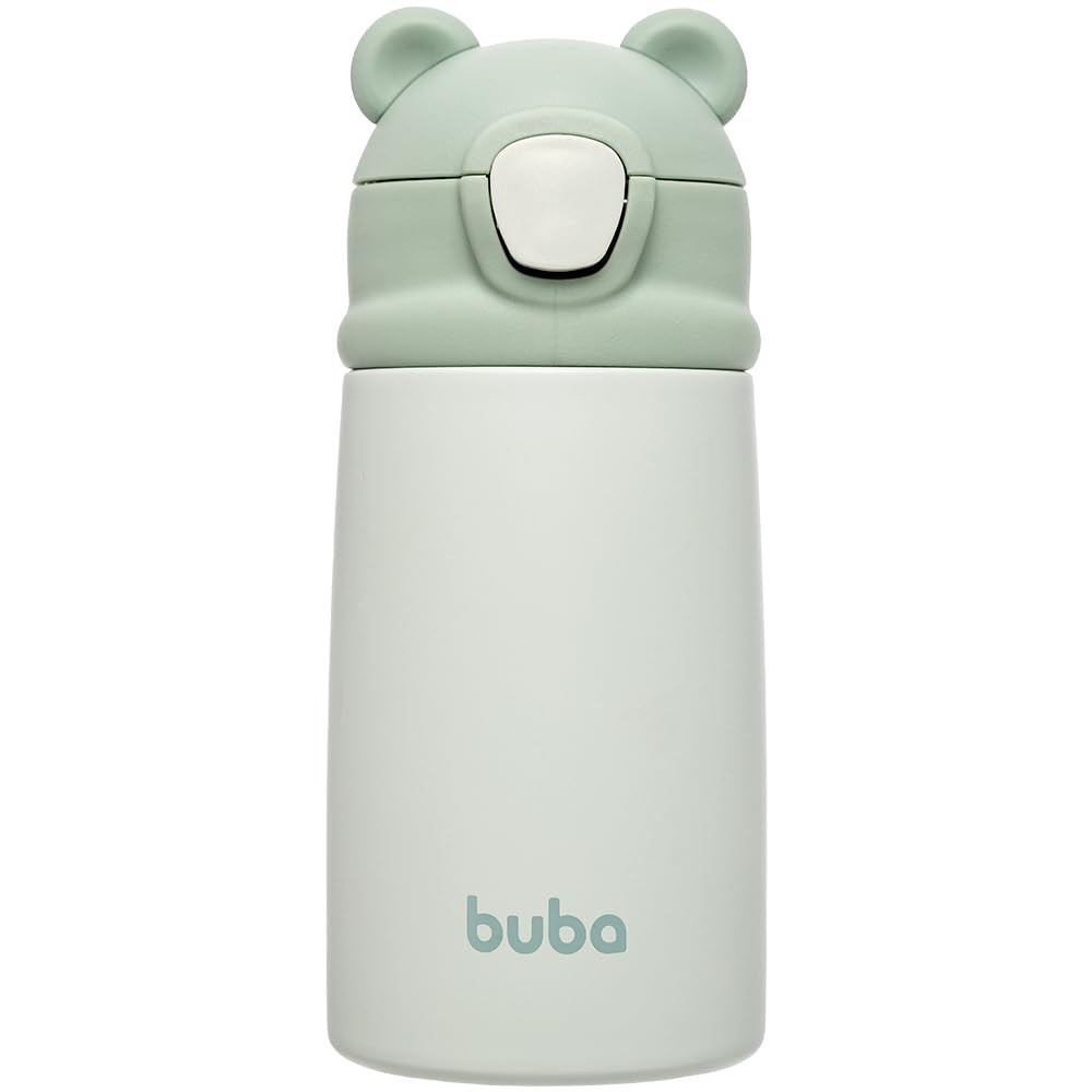 Copo Térmico Buba Ursinho Verde 320ml - Parede Dupla com Canudo Silicone