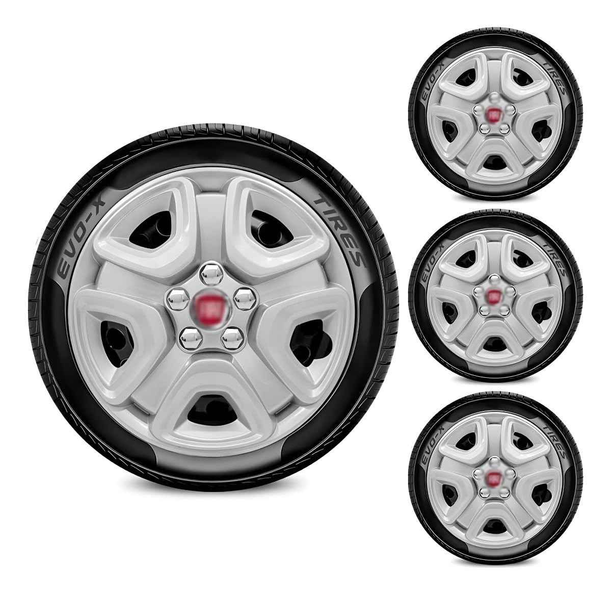 Jogo 4 Calotas Aro 16 Fiat Toro 2017-2023 com Emblema Vermelho Esportivo